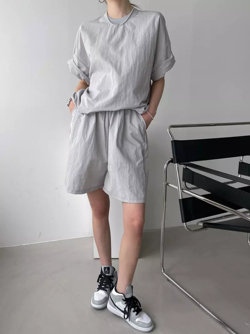 Then - Korean Women Fashion - #momslook - Nylon Top Bottom Set - 11