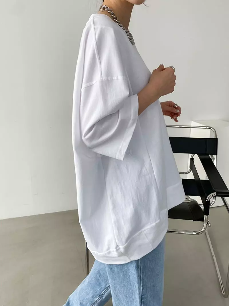 Then - Korean Women Fashion - #restrostyle - Overfit Slit Tee - 3