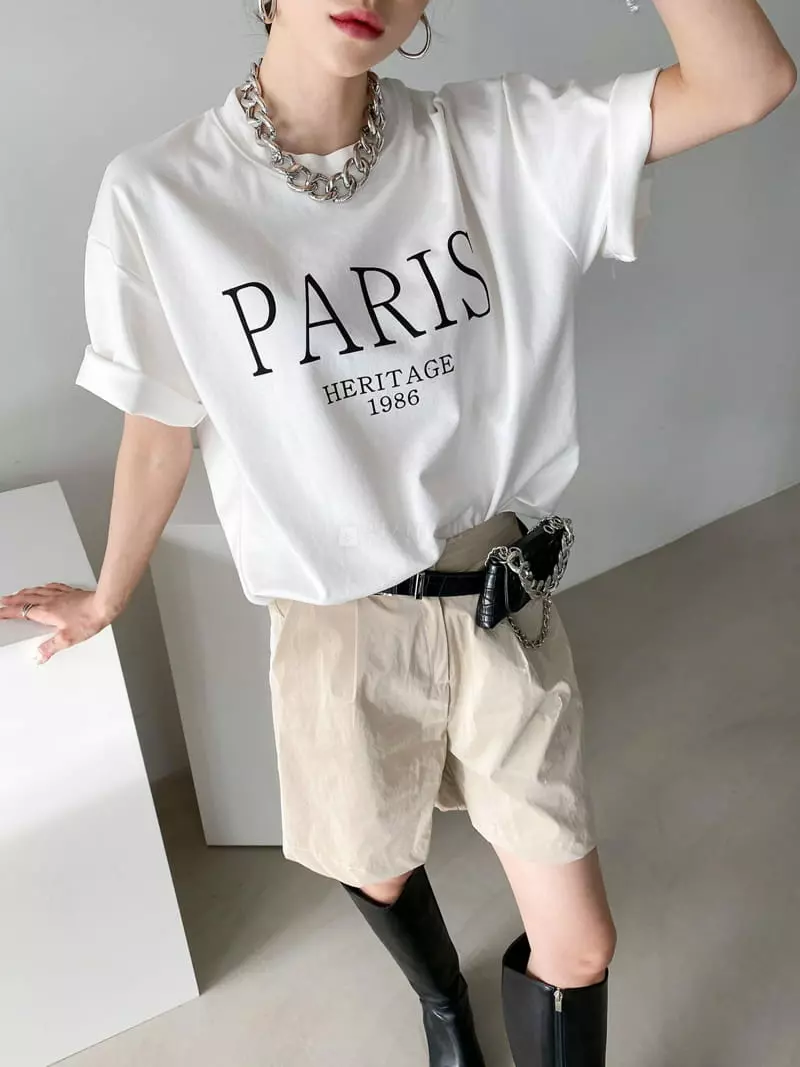 Then - Korean Women Fashion - #thatsdarling - Paris Short Sleeves Teee - 9