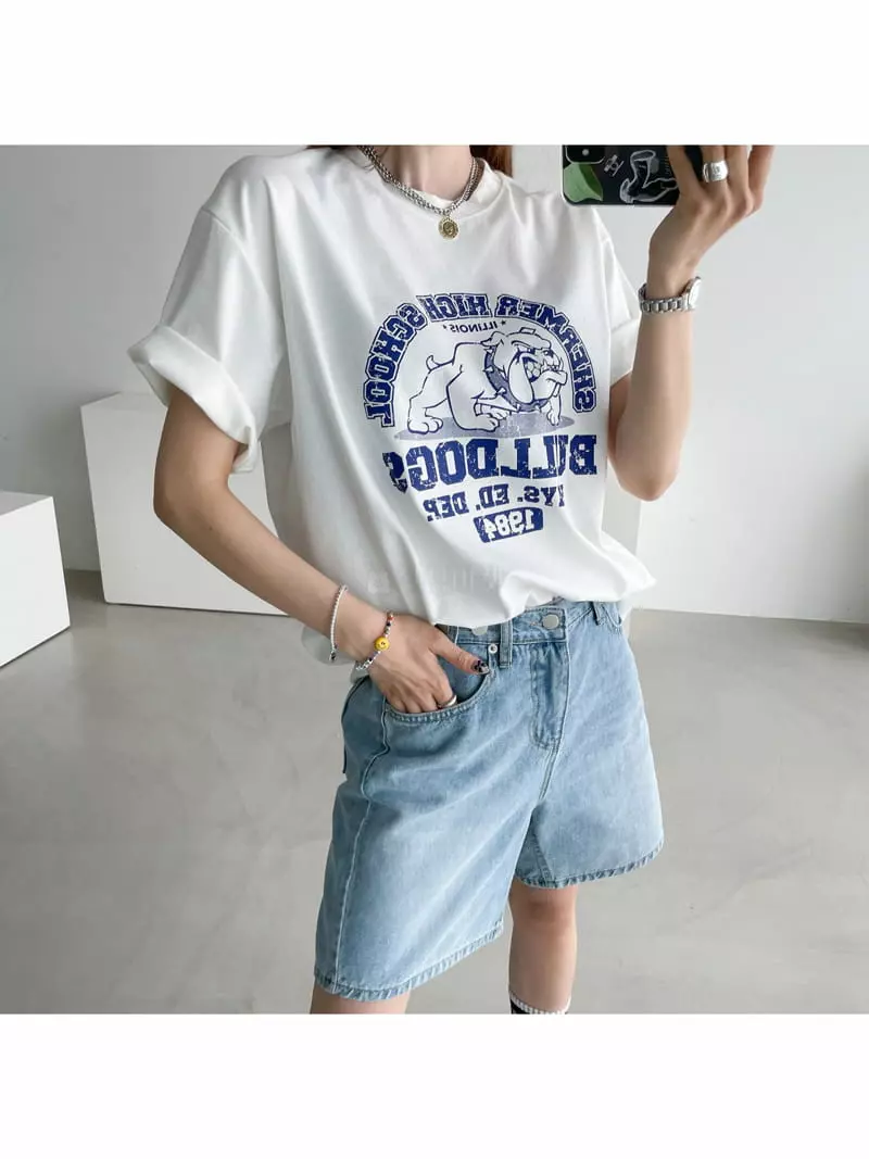 Then - Korean Women Fashion - #womensfashion - Bulldog Crack Tee - 11