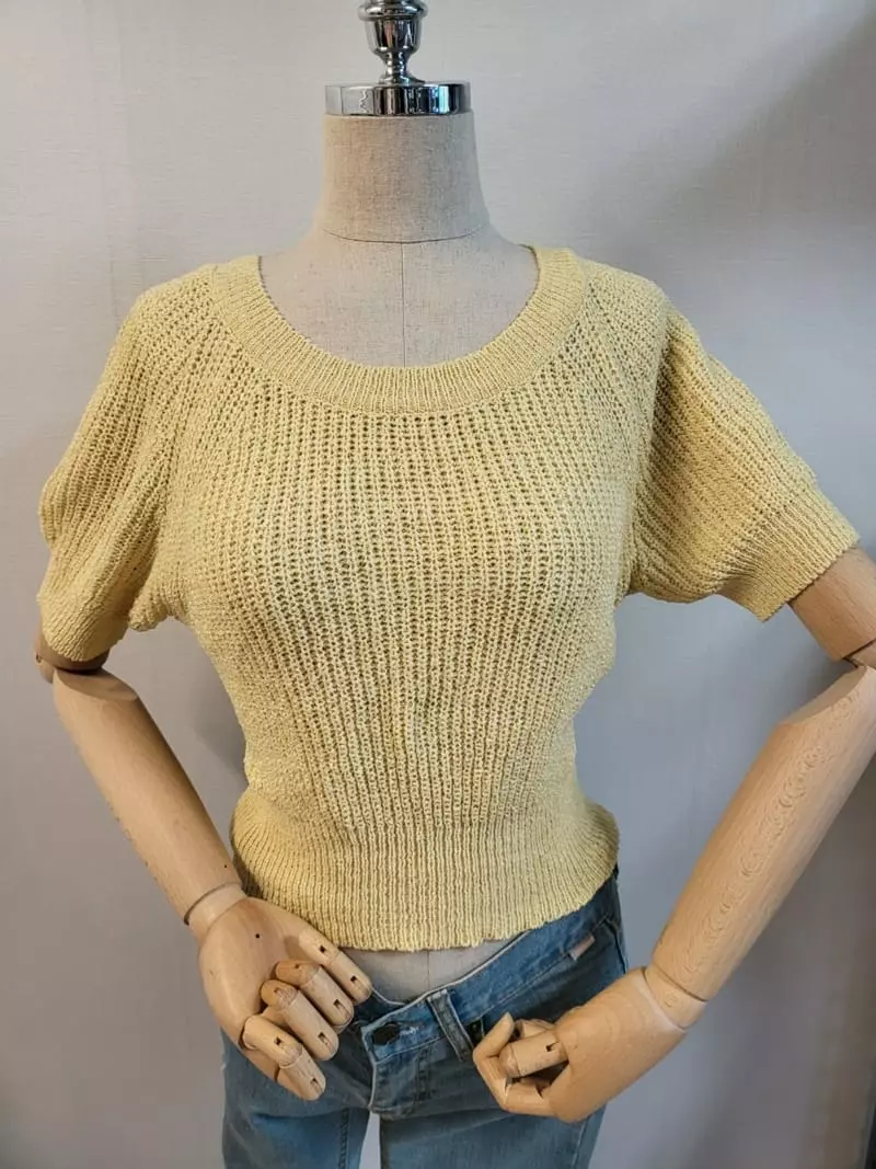 To U - Korean Women Fashion - #momslook - Wood Back Slit Round Knit Tee - 3
