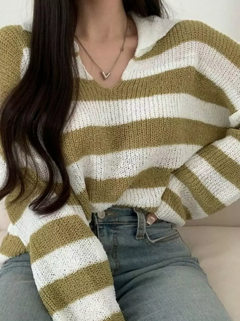 To U - Korean Women Fashion - #momslook - Open Stripes Knit Tee