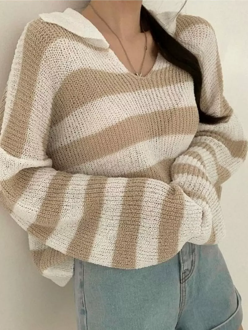 To U - Korean Women Fashion - #momslook - Open Stripes Knit Tee - 3