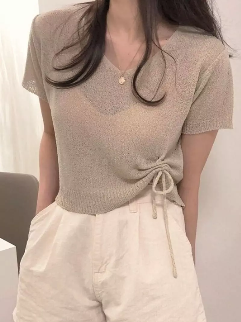 To U - Korean Women Fashion - #momslook - Anthony Stripes V Knit Tee - 2