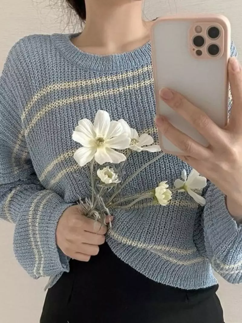 To U - Korean Women Fashion - #momslook - Little Marine Stripes Knit Tee