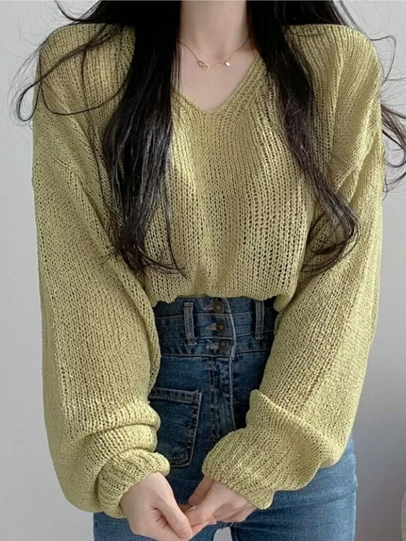 To U - Korean Women Fashion - #momslook - Rose Bookle V Knit Tee - 2