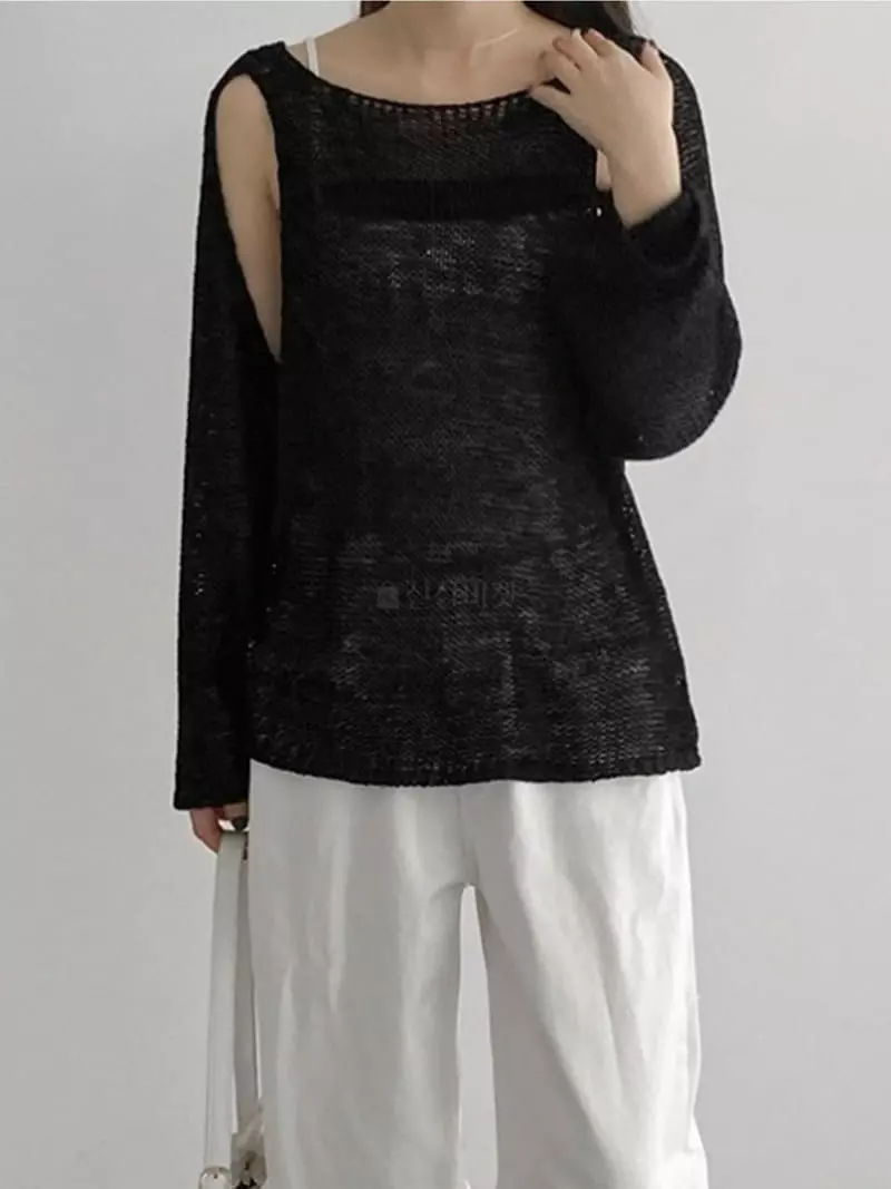 To U - Korean Women Fashion - #momslook - Roshell Slit Knit Tee