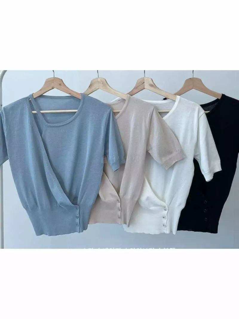 To U - Korean Women Fashion - #momslook - Double Wrap Tee - 4