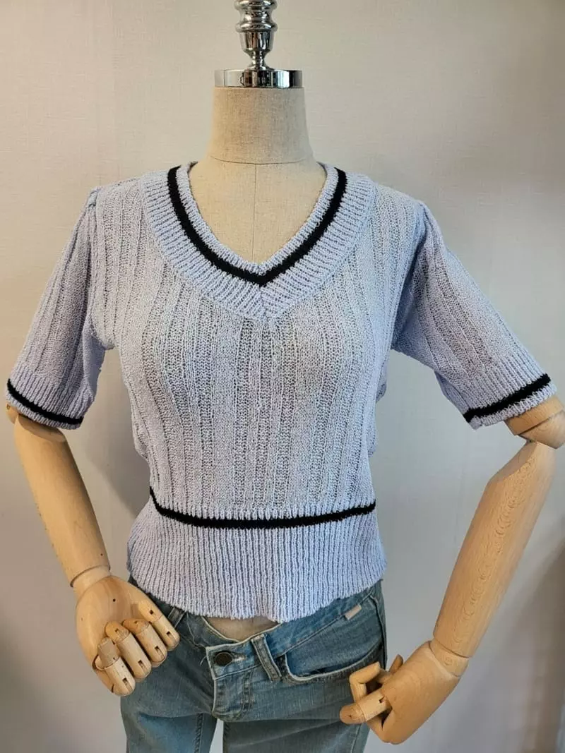 To U - Korean Women Fashion - #thelittlethings - Peanut Stripes V Knit Tee