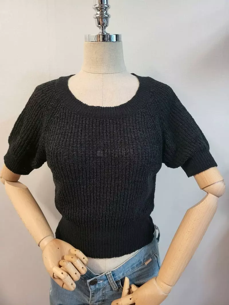 To U - Korean Women Fashion - #womensfashion - Wood Back Slit Round Knit Tee - 2