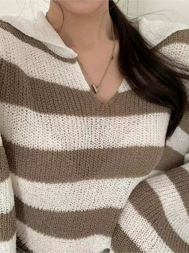 To U - Korean Women Fashion - #womensfashion - Open Stripes Knit Tee - 2