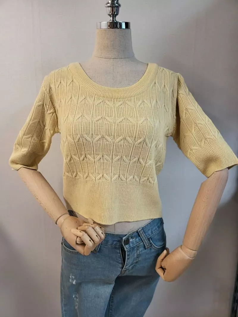 To U - Korean Women Fashion - #momslook - Mini Churro Knit Tee - 4