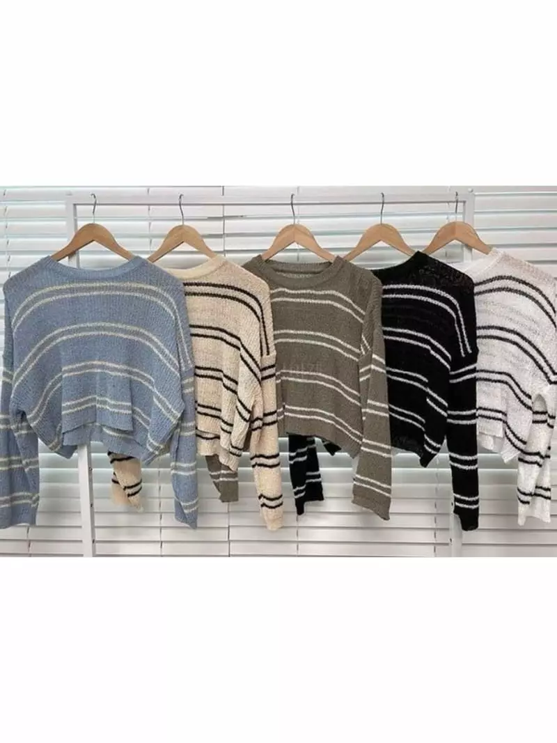 To U - Korean Women Fashion - #momslook - Little Marine Stripes Knit Tee - 4