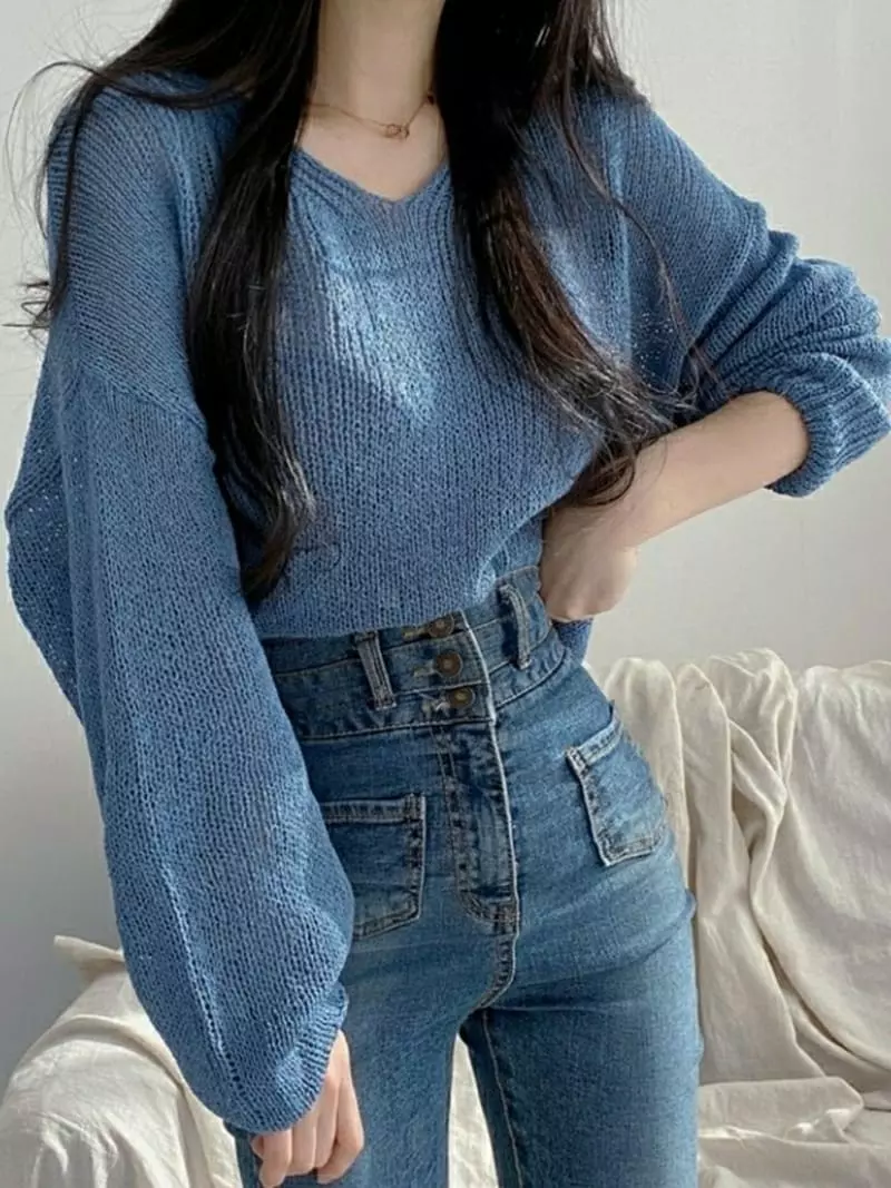 To U - Korean Women Fashion - #womensfashion - Rose Bookle V Knit Tee