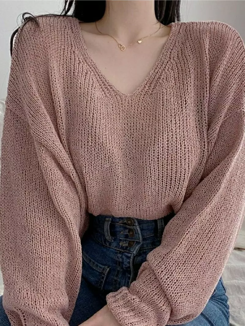 To U - Korean Women Fashion - #womensfashion - Rose Bookle V Knit Tee - 3