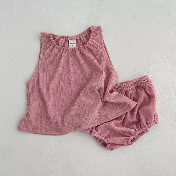 Woodie - Korean Baby Fashion - #onlinebabyshop - Pleats Sleeveless Top Bottom Set - 2