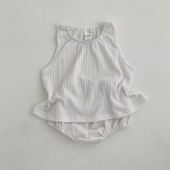 Woodie - Korean Baby Fashion - #smilingbaby - Pleats Sleeveless Top Bottom Set - 3