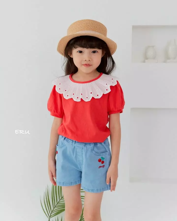 e.ru - Korean Children Fashion - #prettylittlegirls - Cherry Span Shorts Denim - 2
