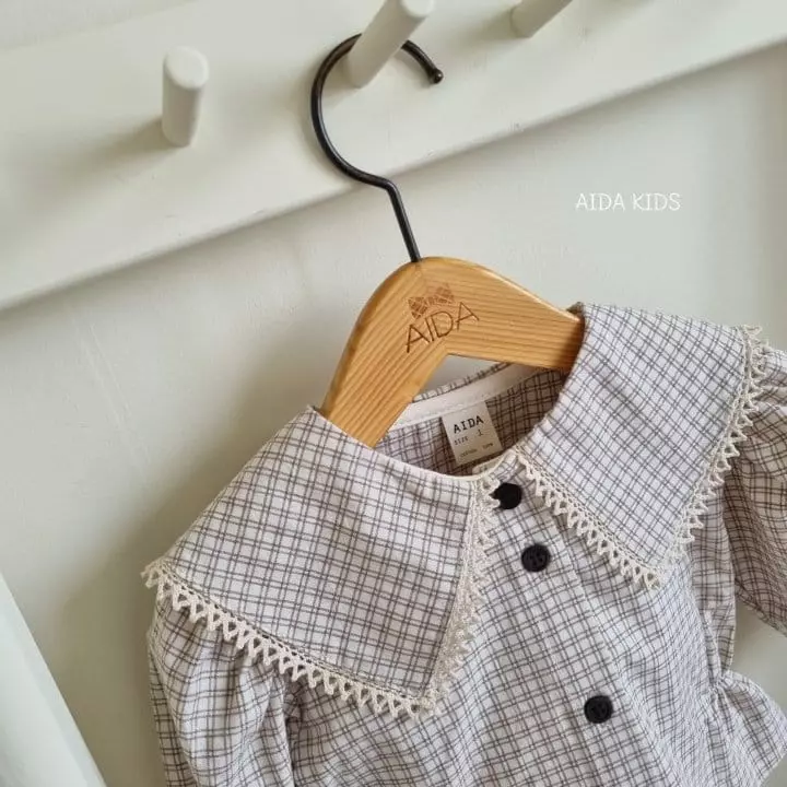 Aida - Korean Children Fashion - #kidzfashiontrend - Nes Check Big Collar Blouse - 4