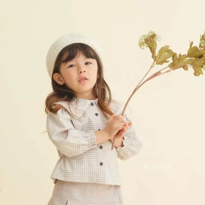 Aida - Korean Children Fashion - #kidsshorts - Nes Check Big Collar Blouse