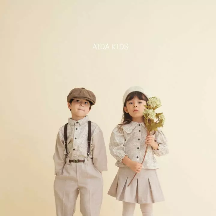 Aida - Korean Children Fashion - #kidsstore - Nes Check Big Collar Blouse - 2