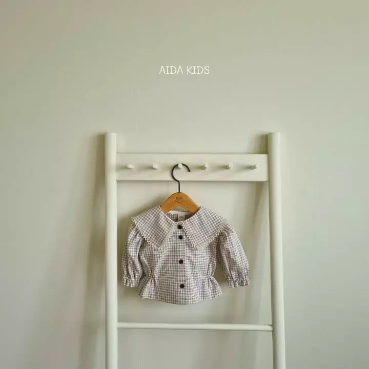 Aida - Korean Children Fashion - #kidzfashiontrend - Nes Check Big Collar Blouse - 3