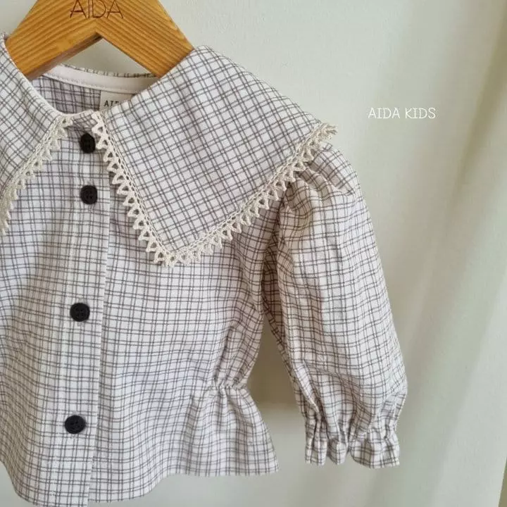 Aida - Korean Children Fashion - #littlefashionista - Nes Check Big Collar Blouse - 5