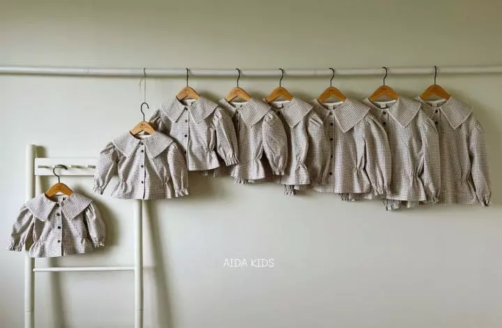 Aida - Korean Children Fashion - #prettylittlegirls - Nes Check Big Collar Blouse - 8