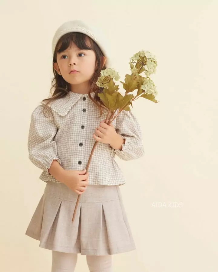 Aida - Korean Children Fashion - #todddlerfashion - Nes Check Big Collar Blouse - 9