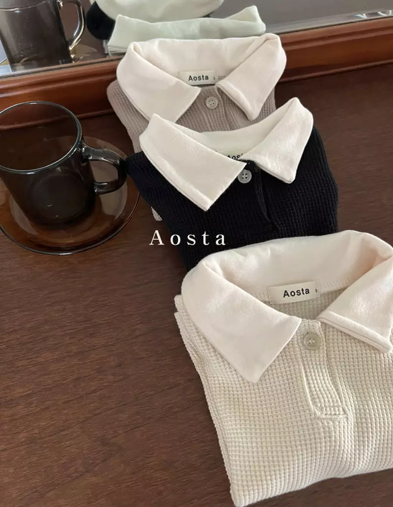 Aosta - Korean Children Fashion - #discoveringself - Waffle Collar Tee