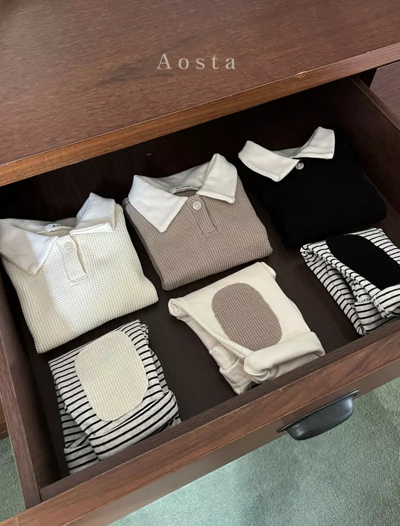 Aosta - Korean Children Fashion - #kidzfashiontrend - Waffle Collar Tee - 5