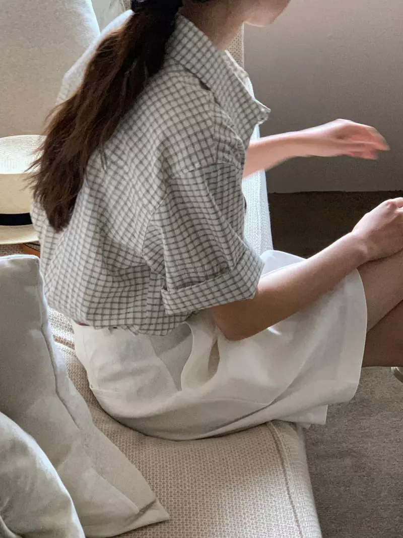 Baking Powder - Korean Women Fashion - #momslook - Yogurt Check Shirts