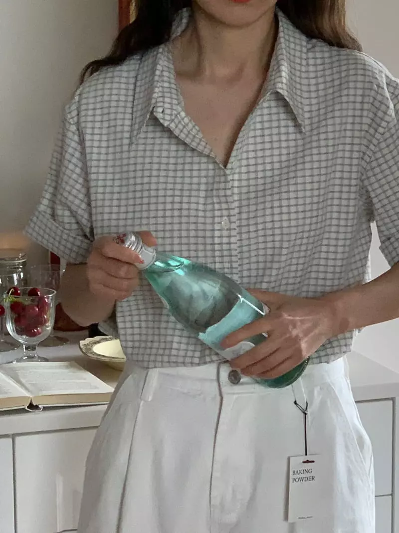 Baking Powder - Korean Women Fashion - #womensfashion - Yogurt Check Shirts - 2