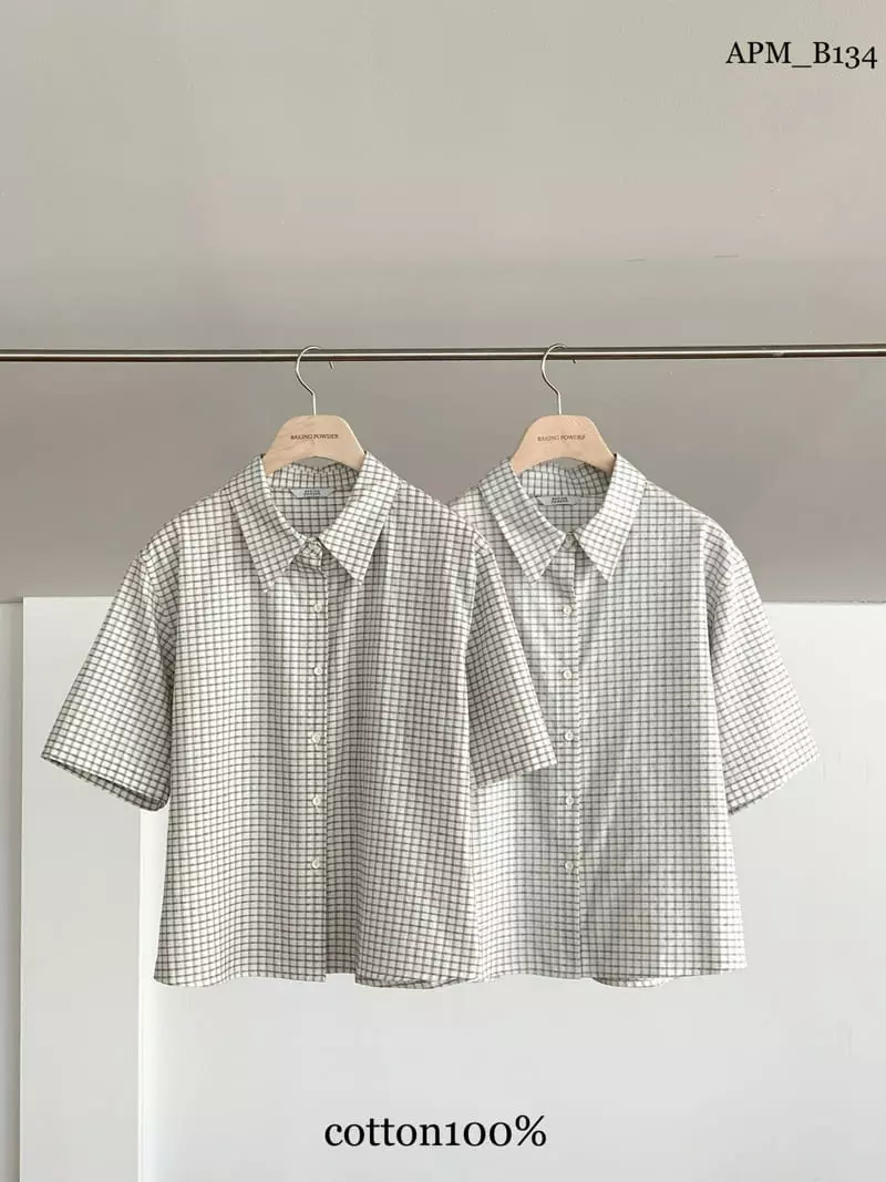 Baking Powder - Korean Women Fashion - #momslook - Yogurt Check Shirts - 4