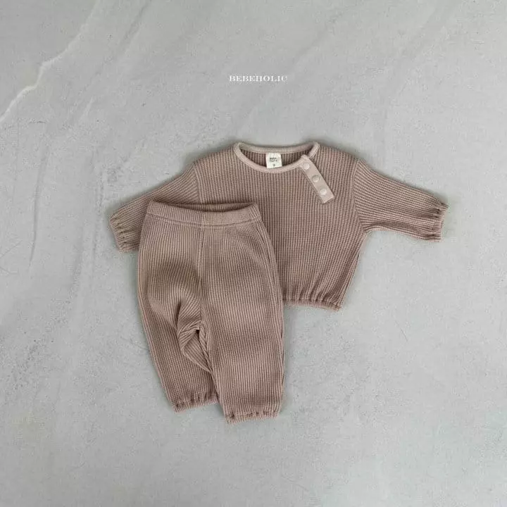 Bebe Holic - Korean Baby Fashion - #babyboutique - Cream Waffle Top Bottom Set - 8