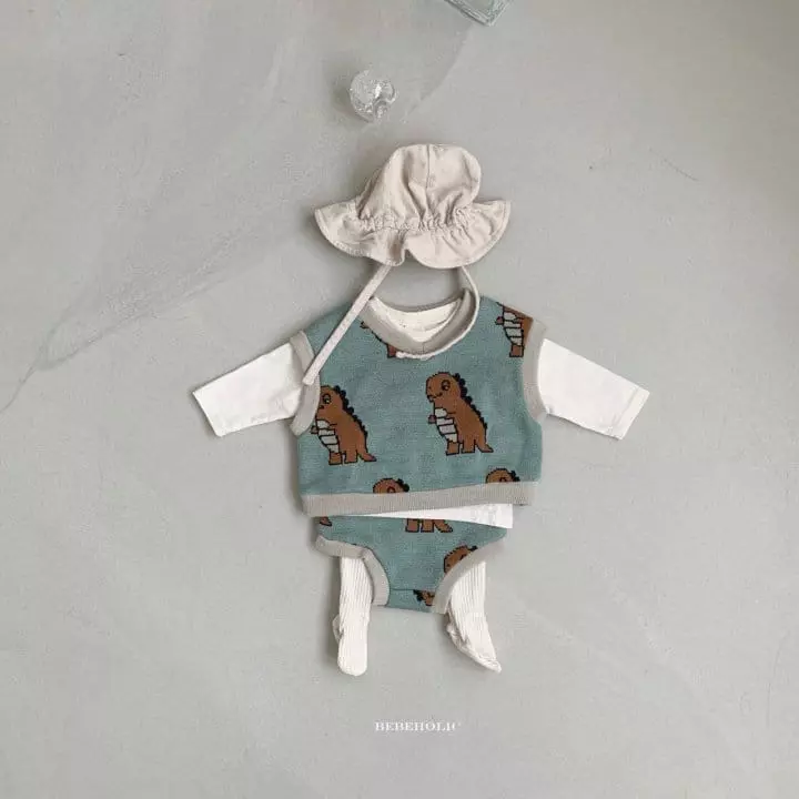 Bebe Holic - Korean Baby Fashion - #babyboutique - Knit Vest Top Bottom Set - 3