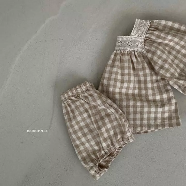 Bebe Holic - Korean Baby Fashion - #babyboutiqueclothing - Bobo Check Top Bottom Set - 12