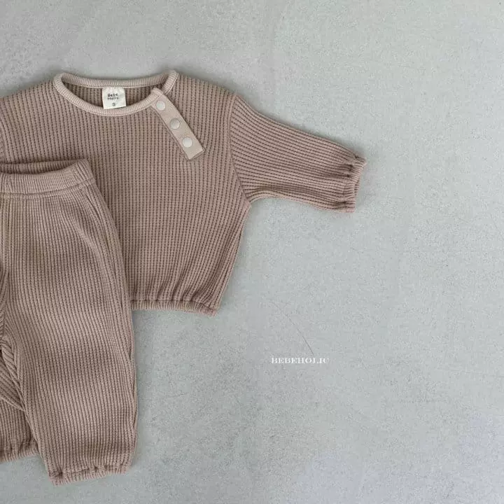 Bebe Holic - Korean Baby Fashion - #babyboutiqueclothing - Cream Waffle Top Bottom Set - 9