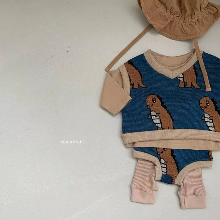 Bebe Holic - Korean Baby Fashion - #babyclothing - Knit Vest Top Bottom Set - 6