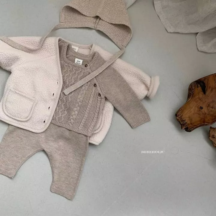 Bebe Holic - Korean Baby Fashion - #babyclothing - Twist Knit Top Bottom Set - 3
