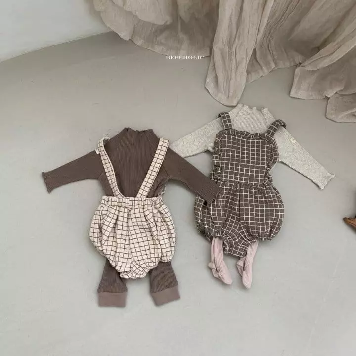 Bebe Holic - Korean Baby Fashion - #babyfashion - Yoru Check Dungarees Bodysuit - 3