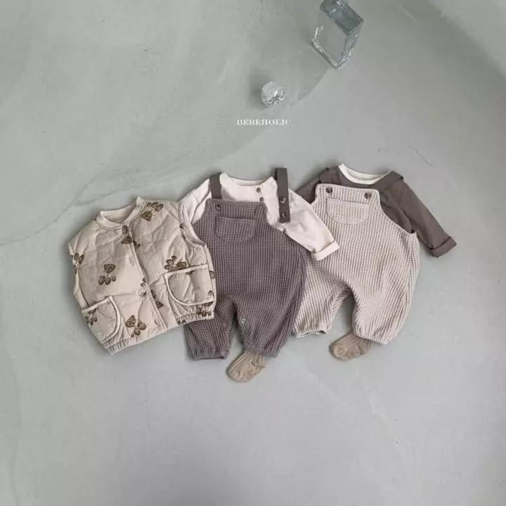 Bebe Holic - Korean Baby Fashion - #babyfashion - Waffle Dungarees Bodysuit