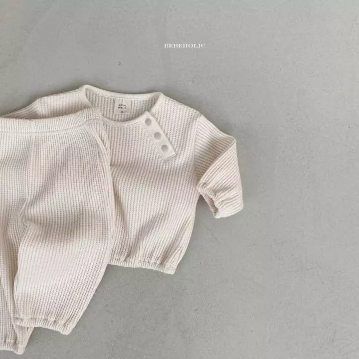 Bebe Holic - Korean Baby Fashion - #babyfashion - Cream Waffle Top Bottom Set - 11