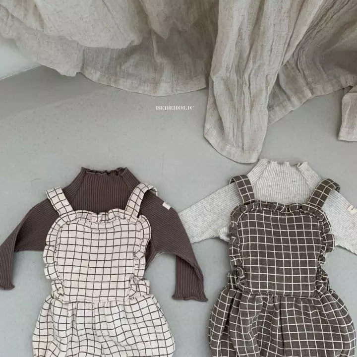 Bebe Holic - Korean Baby Fashion - #babyfashion - Yoru Check Dungarees Bodysuit - 4