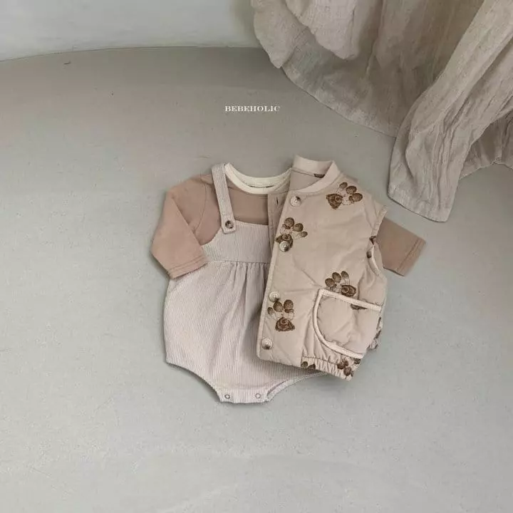 Bebe Holic - Korean Baby Fashion - #babyfever - Wrinkle Dungarees Bodysuit - 3