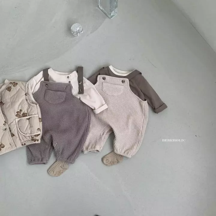 Bebe Holic - Korean Baby Fashion - #babyfever - Waffle Dungarees Bodysuit - 2
