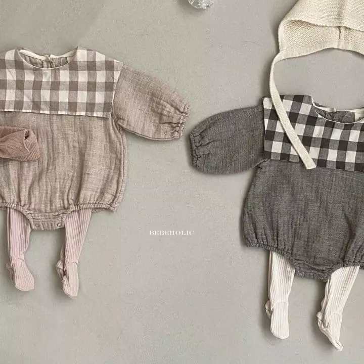 Bebe Holic - Korean Baby Fashion - #babyfever - Check Collar Bodysuit - 2