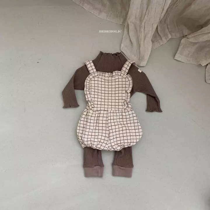 Bebe Holic - Korean Baby Fashion - #babygirlfashion - Yoru Check Dungarees Bodysuit - 5