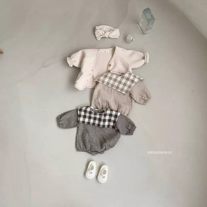 Bebe Holic - Korean Baby Fashion - #babygirlfashion - Check Collar Bodysuit - 3