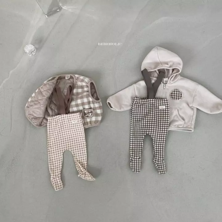 Bebe Holic - Korean Baby Fashion - #babylifestyle - Check Dungarees Leggings
